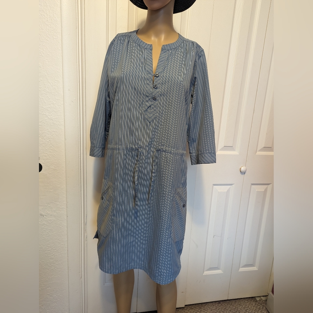 PATAGONIA Storm Blue Stripe Sun Shelter Dress sz 8 Women's Tunic Shirtdress.